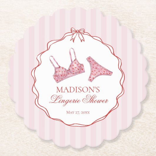 Rosa & rotes Herz Wäsche Dusche Slip Party Untersetzer (Vorderseite)