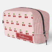 Rosa rotes Kirsch-Gingham-Muster einfaches Obst Waschbeutel (Rechte Ecke)