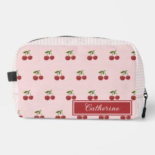 Rosa rotes Kirsch-Gingham-Muster einfaches Obst Waschbeutel