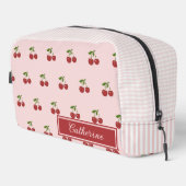 Rosa rotes Kirsch-Gingham-Muster einfaches Obst Waschbeutel (Rechte Ecke)