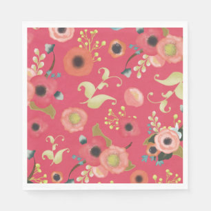 rosa rotes, modernes Blumenmuster-Party Serviette