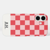 Rosa rotes modernes monogrammiertes Karomuster Case-Mate iPhone Hülle (Rückseite (Horizontal))