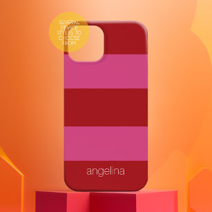 Rosa rotes modernes Streifenmuster mit Namen Case-Mate iPhone Hülle