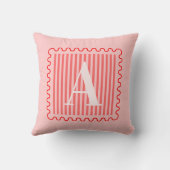 Rosa rotes Monogramm Preppy-Bordüre Kissen (Rückseite)