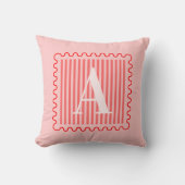 Rosa rotes Monogramm Preppy-Bordüre Kissen (Vorderseite)