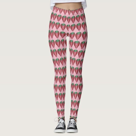 Rosa Rotes Obst Frucht Berry Erdbeere Lebensmittel Leggings (Vorderseite)