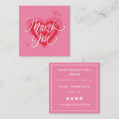 Rosa rotes romantisches Herz Danke Valentinstag Quadratische Visitenkarte (Vorne/Hinten)