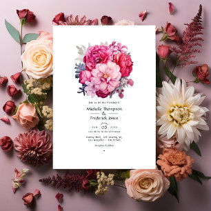 Rosa-Rotliche Blumige Herbst-Hochzeit Einladung