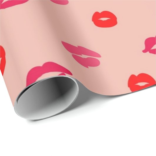 Rosa Rotlippenmuster Valentinstag Geschenkpapier (Rolleneckpunkt)