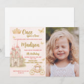 Rosa Royal Castle Party Einladung mit Foto (Vorne/Hinten)