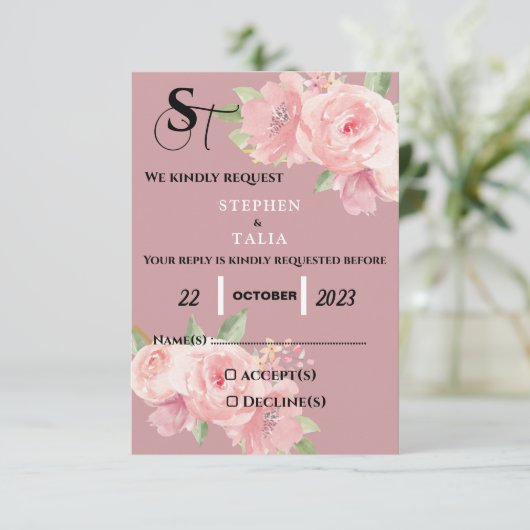 rosa RSVP karte (Stehend Vorderseite)