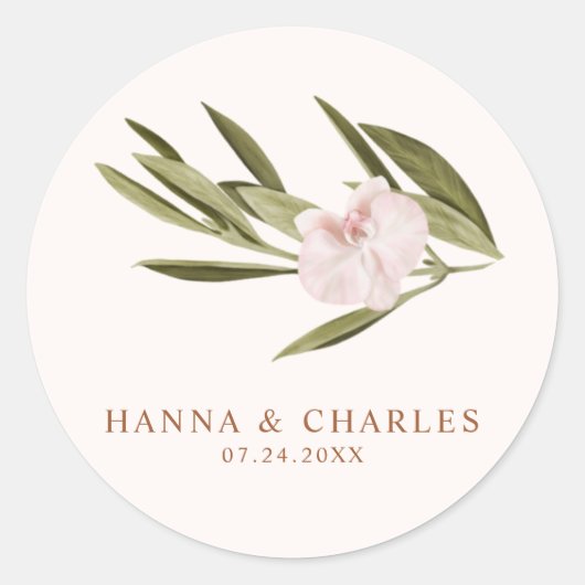 Rosa Ruby Greenery Orchid Eukalyptus Runder Aufkleber (Vorderseite)