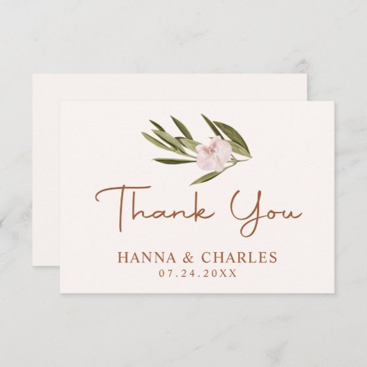 Rosa Ruby Kastaniengrün Eukalyptus Wedding Dankeskarte (Vorne/Hinten)