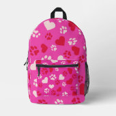 Rosa Rucksack Weißes und Rotes Herz und katzenförm (Vorderseite)