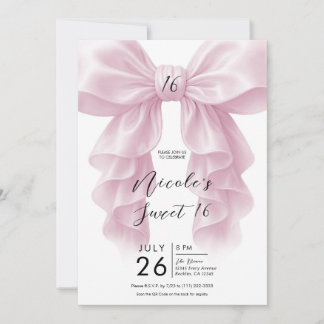 Rosa Ruffle Cascade Bow Elegant Sweet 16 Party Einladung