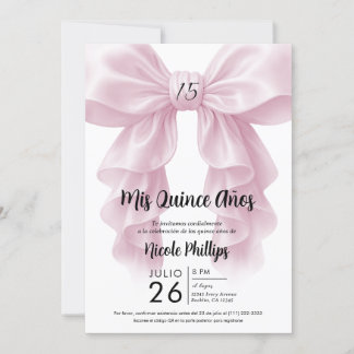 Rosa Ruffle Cascade Bow Elegantes Quinceñera Party Einladung