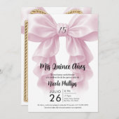 Rosa Ruffle Cascade Bow Elegantes Quinceñera Party Einladung (Vorne/Hinten)