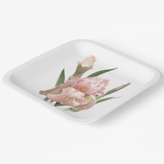 Rosa Ruffled Iris Botanische Kunst Pappteller (Gewinkelt)