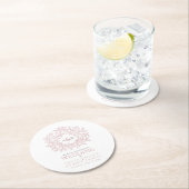 Rosa Rundblatt zeichnend Mono-Hochzeit Runder Pappuntersetzer (Vor Ort)