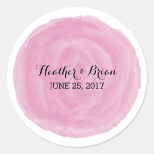Rosa, runde Aquarellfarben-Hochzeitskleber Runder Aufkleber