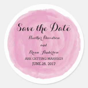 Rosa runde Aquarellfarben Save the Date Aufkleber