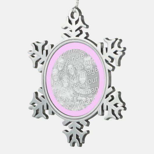 rosa, runde Grenze Schneeflocken Zinn-Ornament (Rechts)