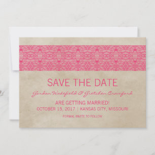 Rosa Rustic-Lace-Save-the-Date-Karte Einladung