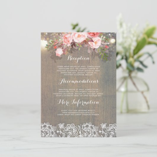 Rosa Rustikale Blumenzettel Begleitkarte (Stehend Vorderseite)