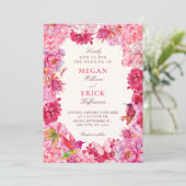 Rosa rustikale Blütenhochzeit Einladung (Stehend Vorderseite)