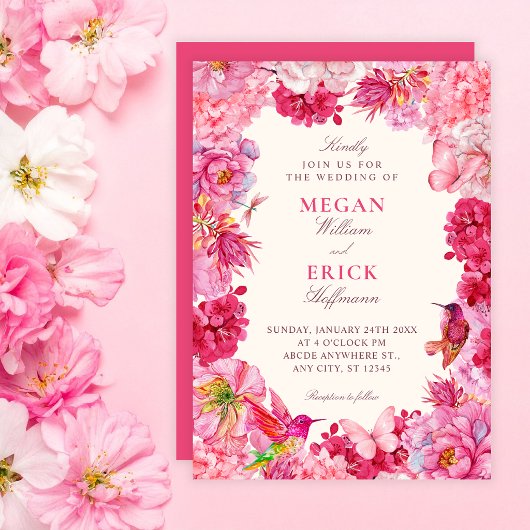 Rosa rustikale Blütenhochzeit Einladung