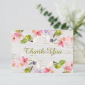Rosa Rustikale Florals auf weißem Holz Dankeskarte (Stehend Vorderseite)