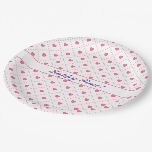 Rosa Rustikale Herzenssammlung Valentinstag Pappteller (Schrägansicht)