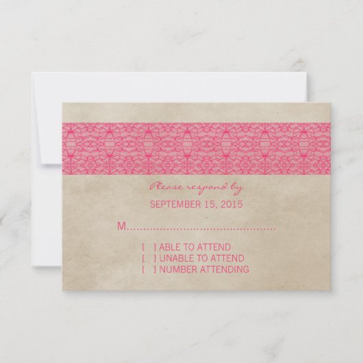 rosa Rustikale Lace Response Card RSVP Karte (Vorderseite)