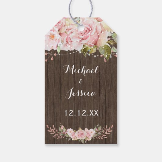 Rosa Rustikale Lichter Geschenkanhänger (Rückseite)