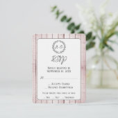Rosa Rustikale Monogramm-Hochzeitkarte RSVP Karte (Stehend Vorderseite)