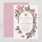 Rosa rustikale Rose Blumengeburt Einladung (Vorne/Hinten)