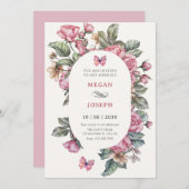 Rosa rustikale Rose Blumenhochzeit Einladung (Vorne/Hinten)