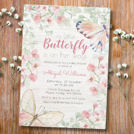 Rosa Rustikale Schmetterlingscreme Girl Babydusche Einladung