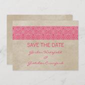 Rosa Rustikale Spitze Save the Date Postkarte (Vorne/Hinten)