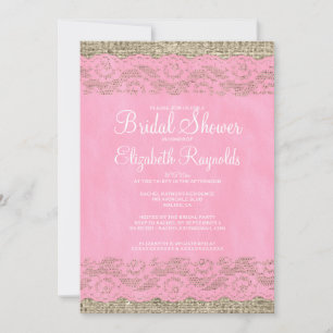 Rosa Rustikale Spitzen Bridal Dusche Einladungen