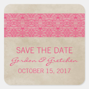 Rosa Rustikale Spitzen Save the Date Aufkleber