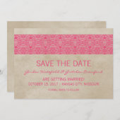 Rosa Rustikale Spitzen Save the Date einladen Einladung (Vorne/Hinten)