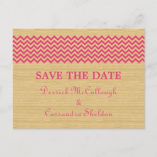 Rosa Rustikale Zickzack Save the Date Postkarte (Vorderseite)