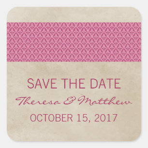 Rosa Rustikaler Damast Save the Date Aufkleber