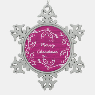 Rosa Rustikaler Stechpalmen-Schneeflocken-Schmuck Schneeflocken Zinn-Ornament