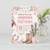 Rosa Rustikaler Western Cactus Cowgirl's First Rod Einladung (Stehend Vorderseite)