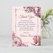Rosa Rustikaler Western Quinceanera Danke Karte (Stehend Vorderseite)