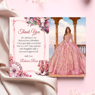 Rosa Rustikaler Western Quinceanera Danke Karte