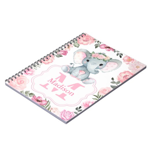 Rosa Rustikales Elefant Babyschuh mit Rose Notizblock (Linke Seite)