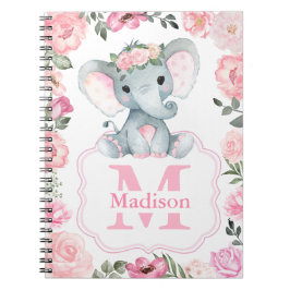 Rosa Rustikales Elefant Babyschuh mit Rose Notizblock